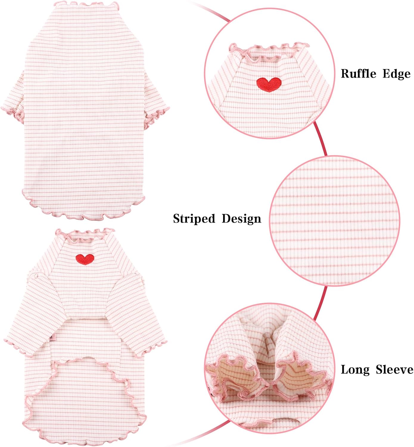 STRIPED T-SHIRT WITH HEART EMBROIDERY AND RUFFLES