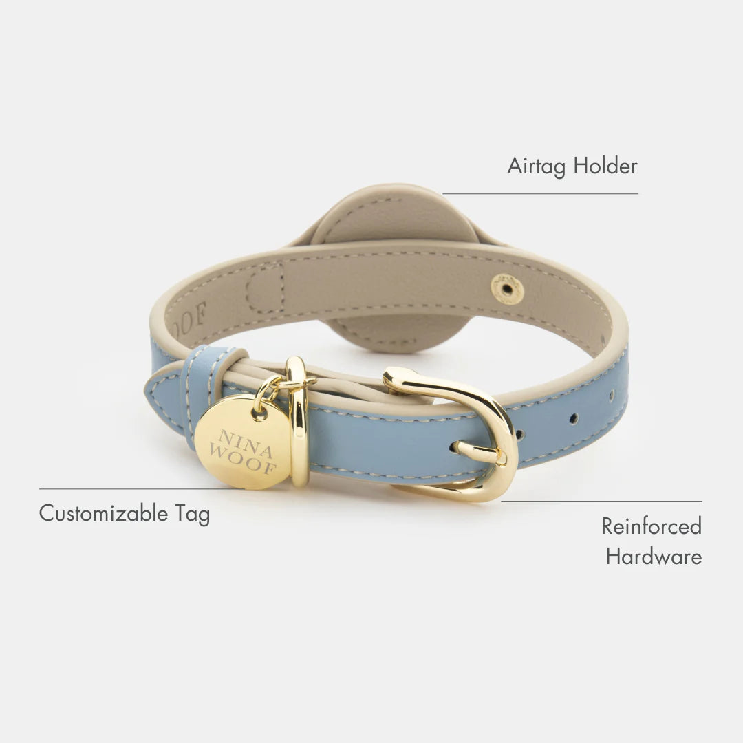 NINA WOOF COLLAR AIR TAG ENABLED VEGAN LEATHER-BLUE
