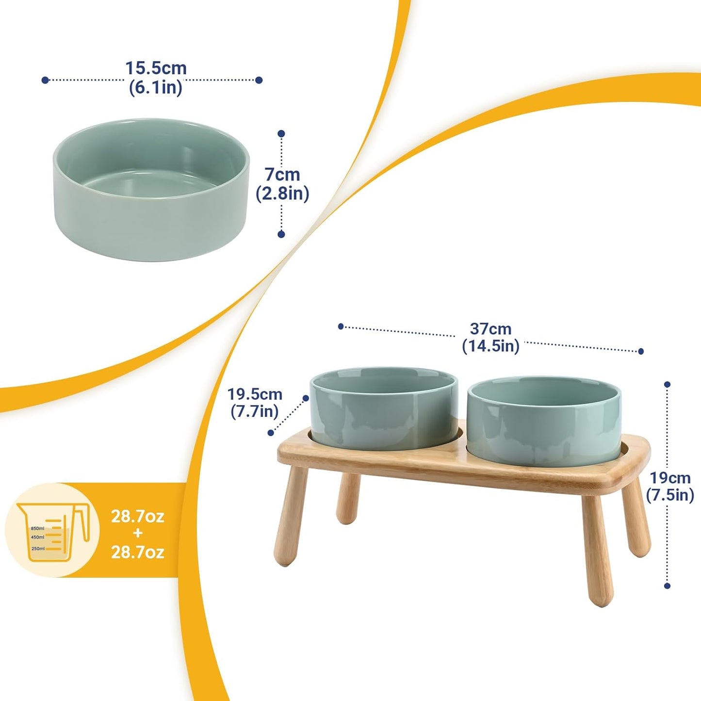 SET DE CERÁMICA VERDE Y SOPORTE ELEVADO DE MADERA