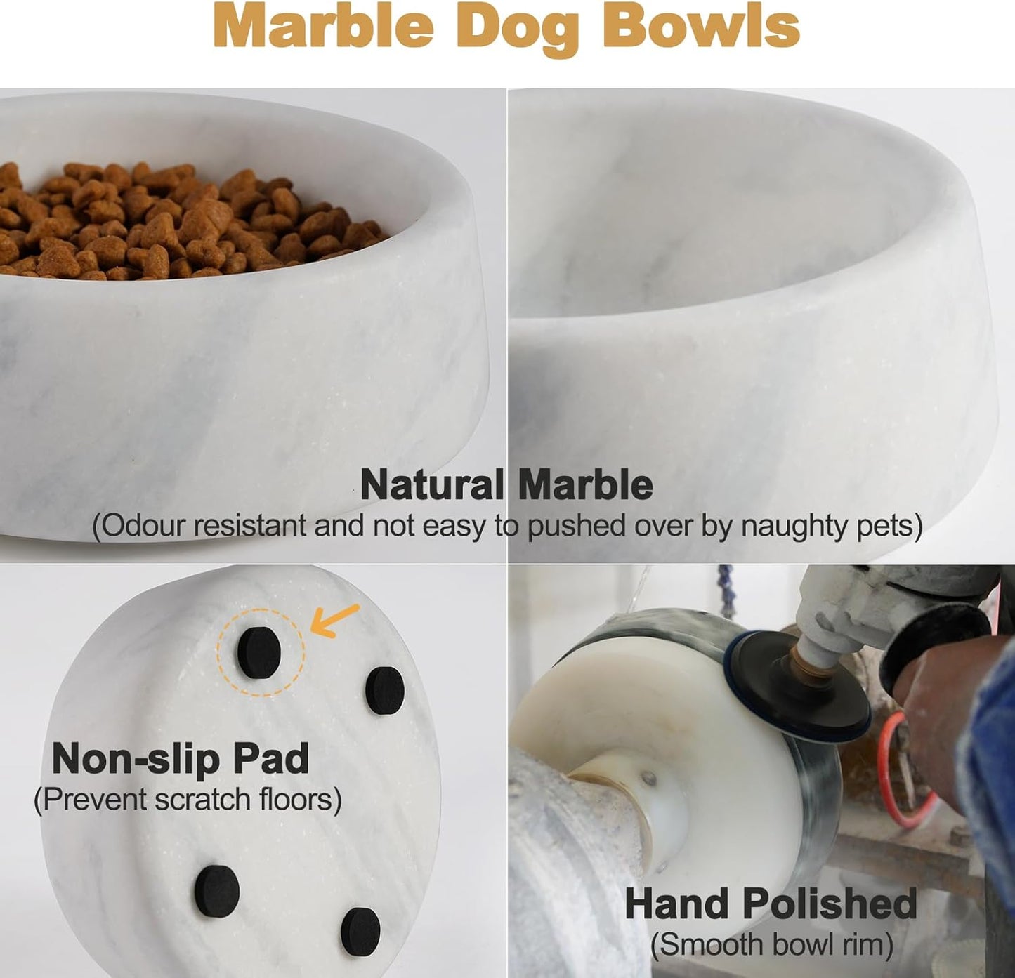 NATURAL MARBLE DOG BOWL