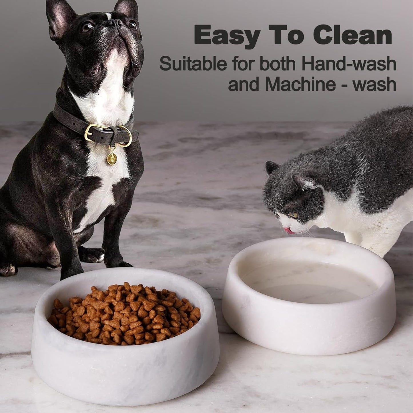 NATURAL MARBLE DOG BOWL