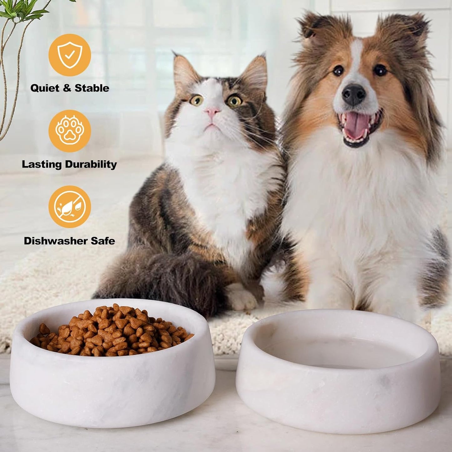 NATURAL MARBLE DOG BOWL