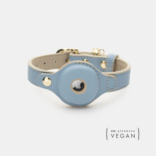 NINA WOOF COLLAR AIR TAG ENABLED VEGAN LEATHER-BLUE