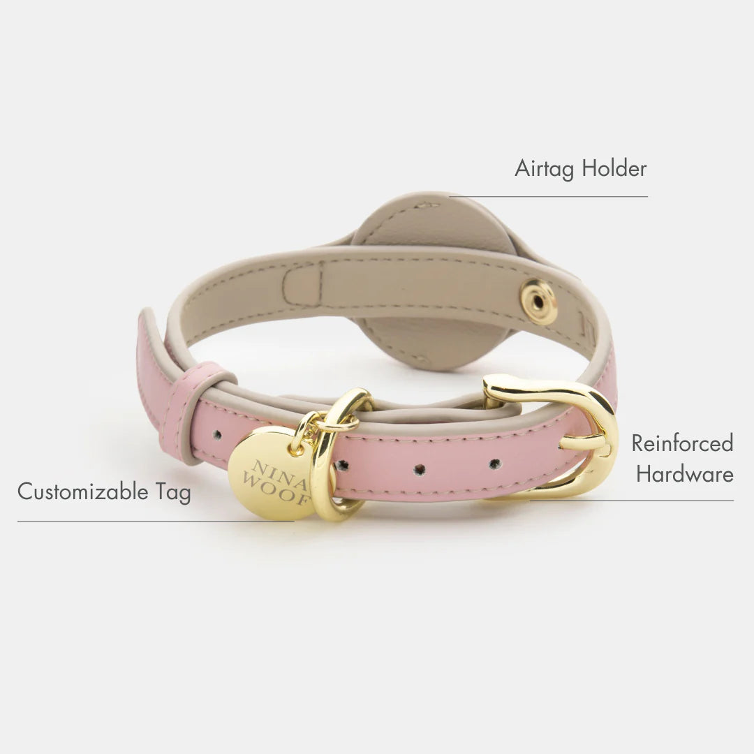 NINA WOOF COLLAR AIR TAG ENABLED VEGAN LEATHER-PINK (USED)