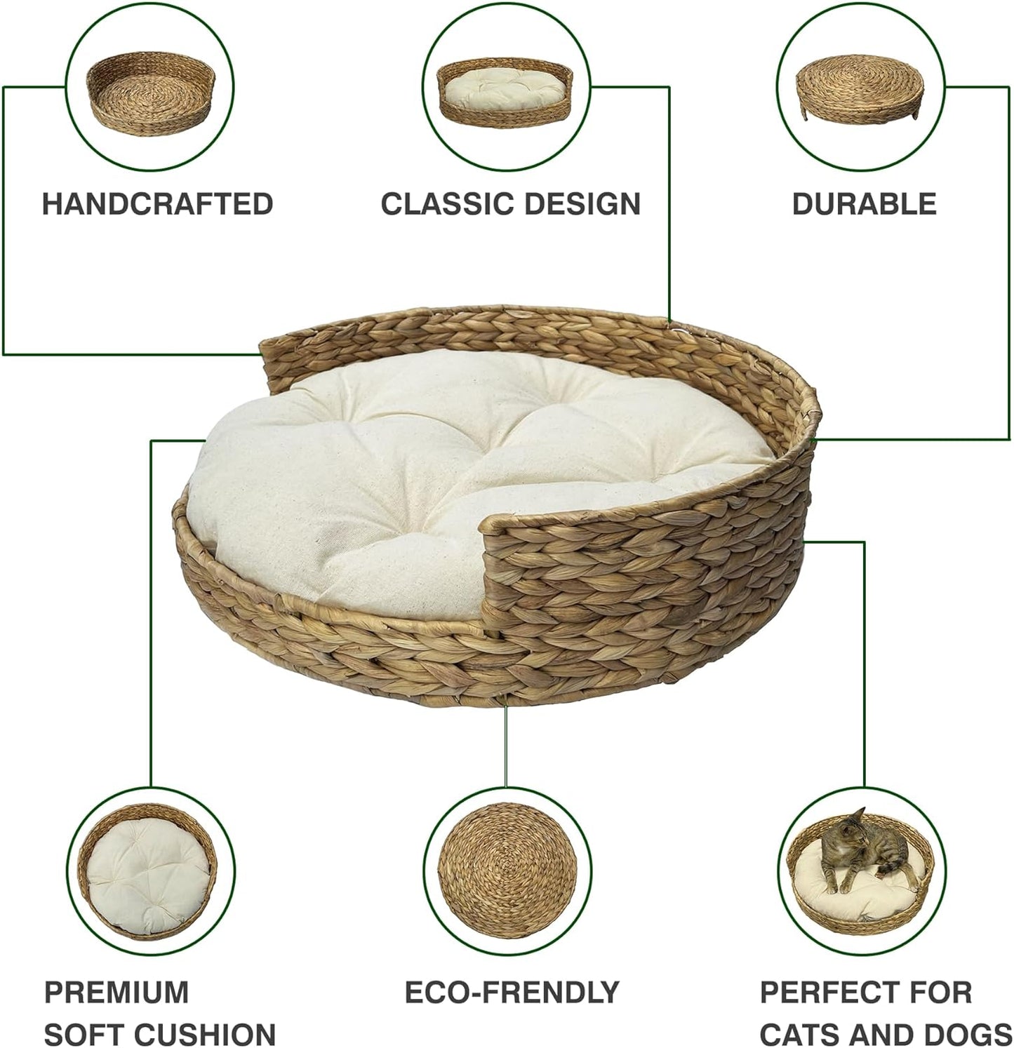 VNITURE HANDCRAFTED WATER HYACINTH PET BED FOR SMALL BREEDS