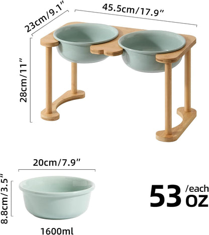 SET DE PLATOS ELEVADOS DE CERÁMICA Y BAMBU PARA RAZAS GRANDES