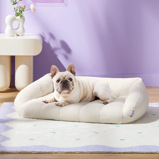 CAMA ORTPÉDICA DE FELPA ESTILO SOFÁ PARA PERROS MEDIANOS