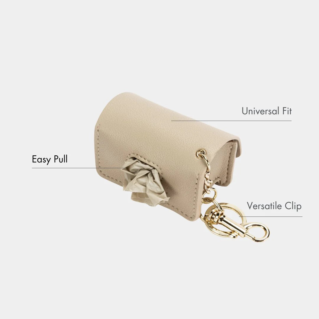 WASTE BAG HOLDER VEGAN LEATHER BAG DISPENSER - BEIGE