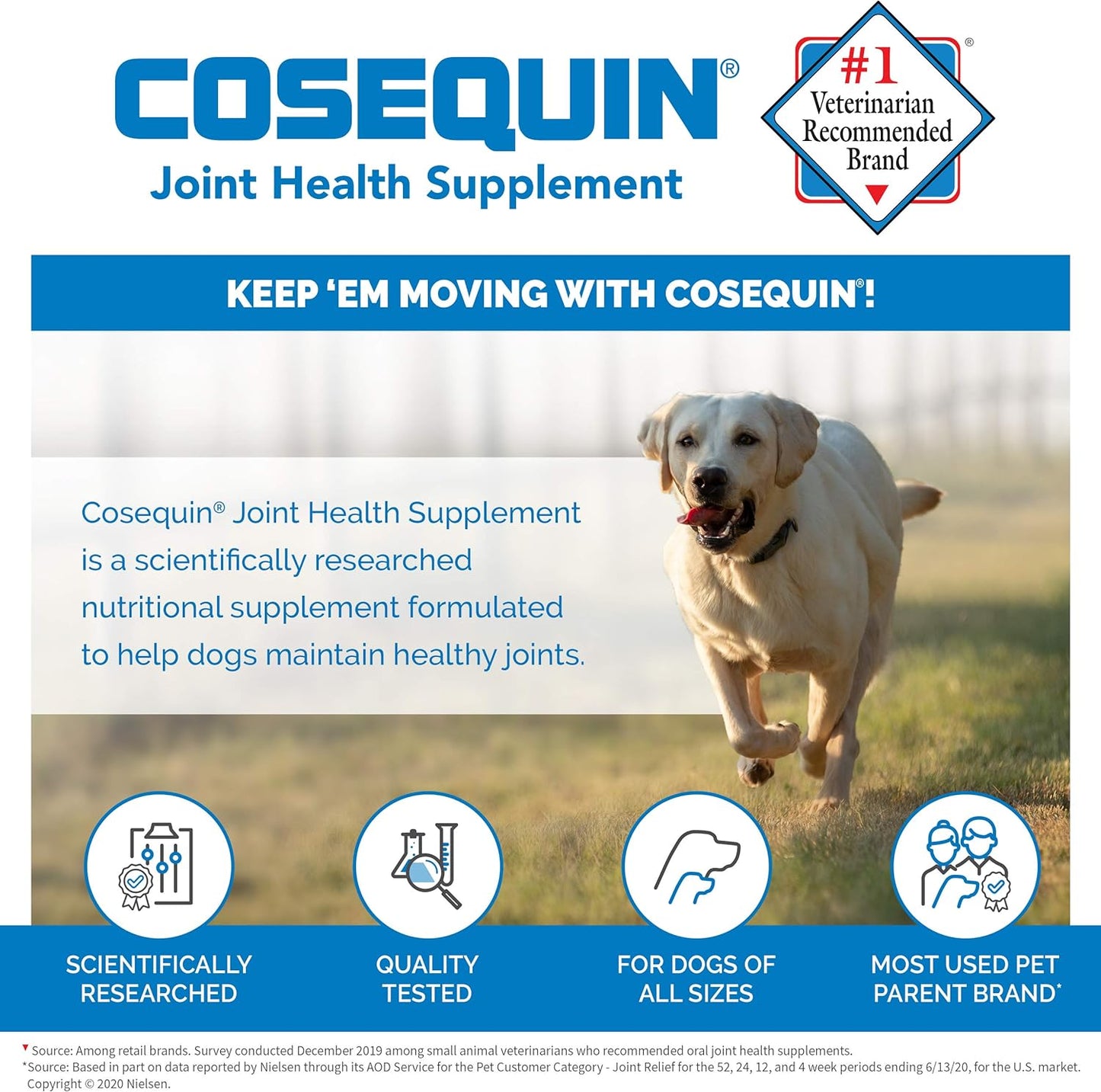 NUTRAMAX COSEQUIN SUPLEMENTO PARA LA SALUD DE LAS ARTICULACIONES Y CADERA PARA PERRO